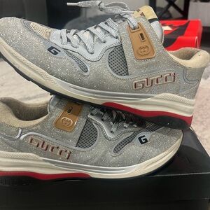 Gucci Sparkling Gray and Red Sneakers